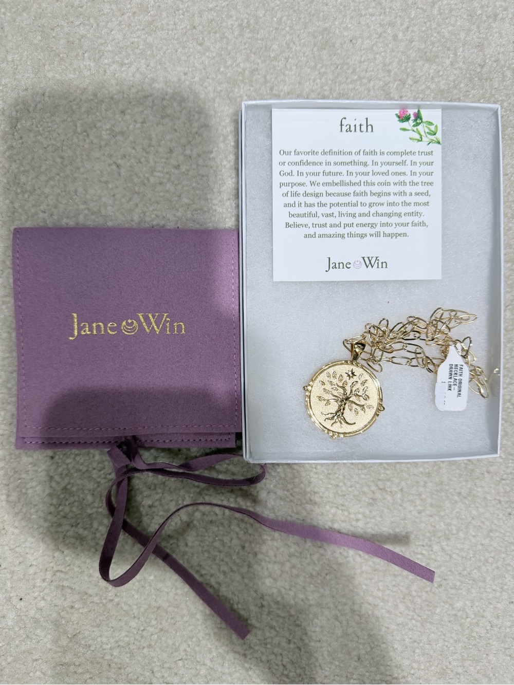Jane Win Faith Pendant Necklace - 14k Gold plated NWT
